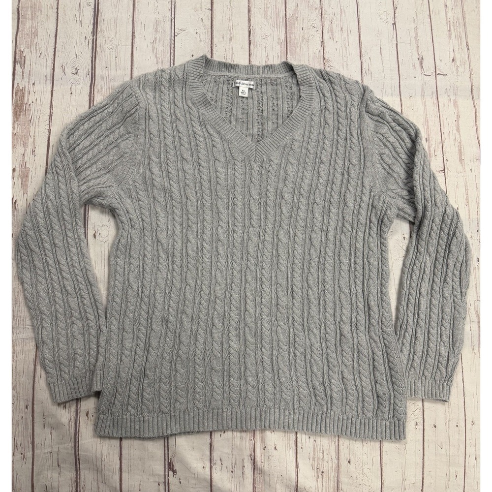 Gray/Silver Cable Knit V-Neck Sweater - Crafts & Barrow XL Mens
